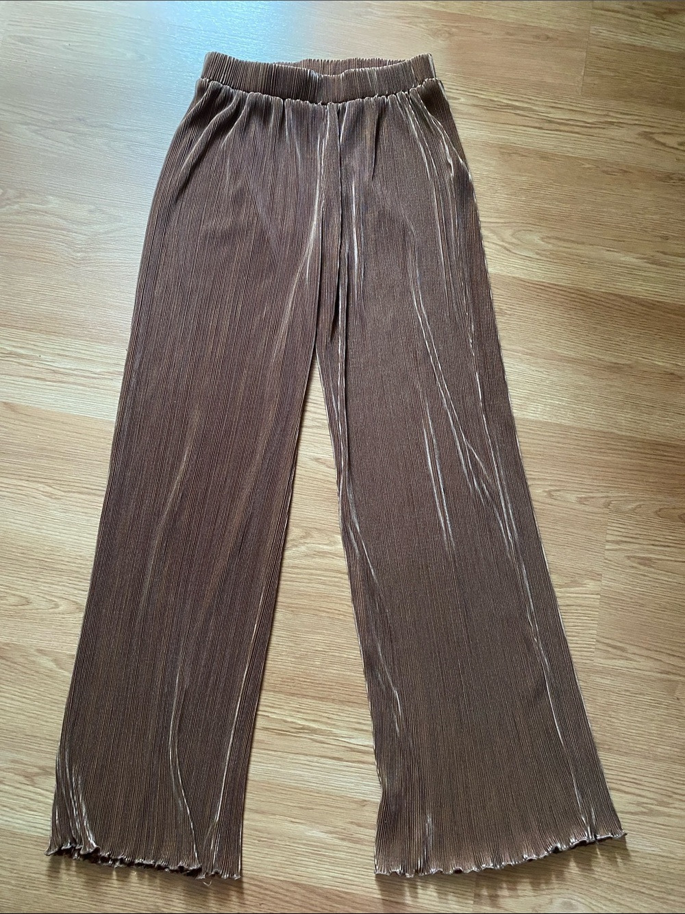 Pleated Wide-Leg Brown Jumpsuit Pants